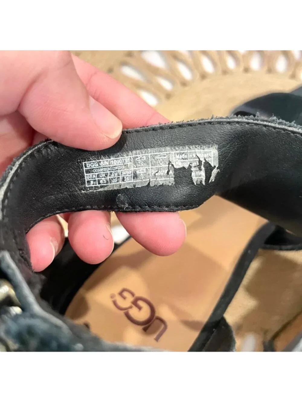 UGG Whitney Wedge Black Suede Sandals Size 8 Boho Chic Coastal